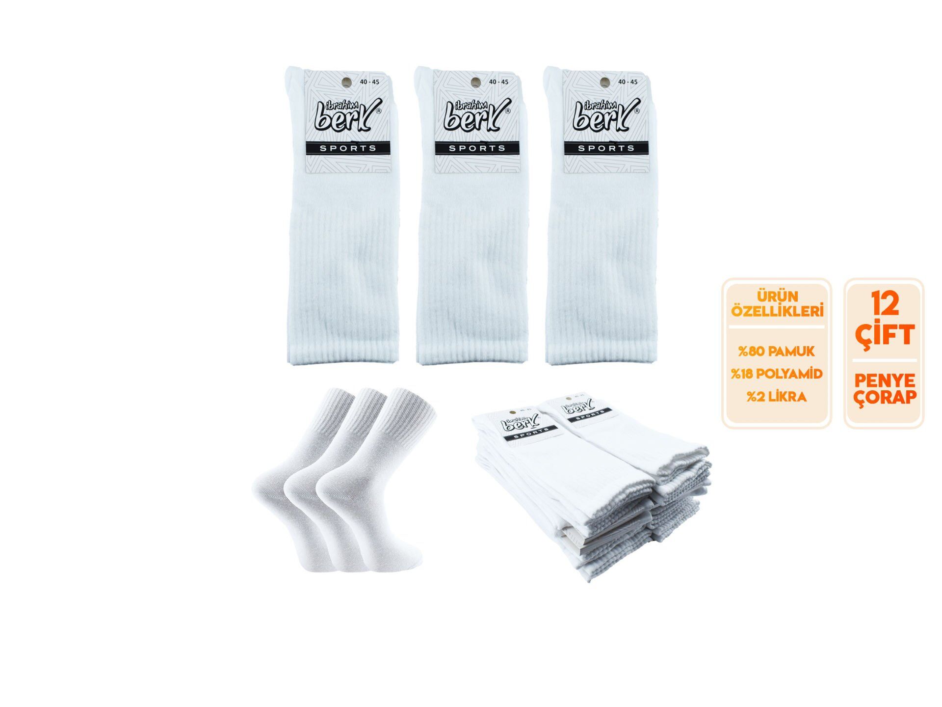 Esinti 23-4 Erkek Spor Tenis Çorap 12'li