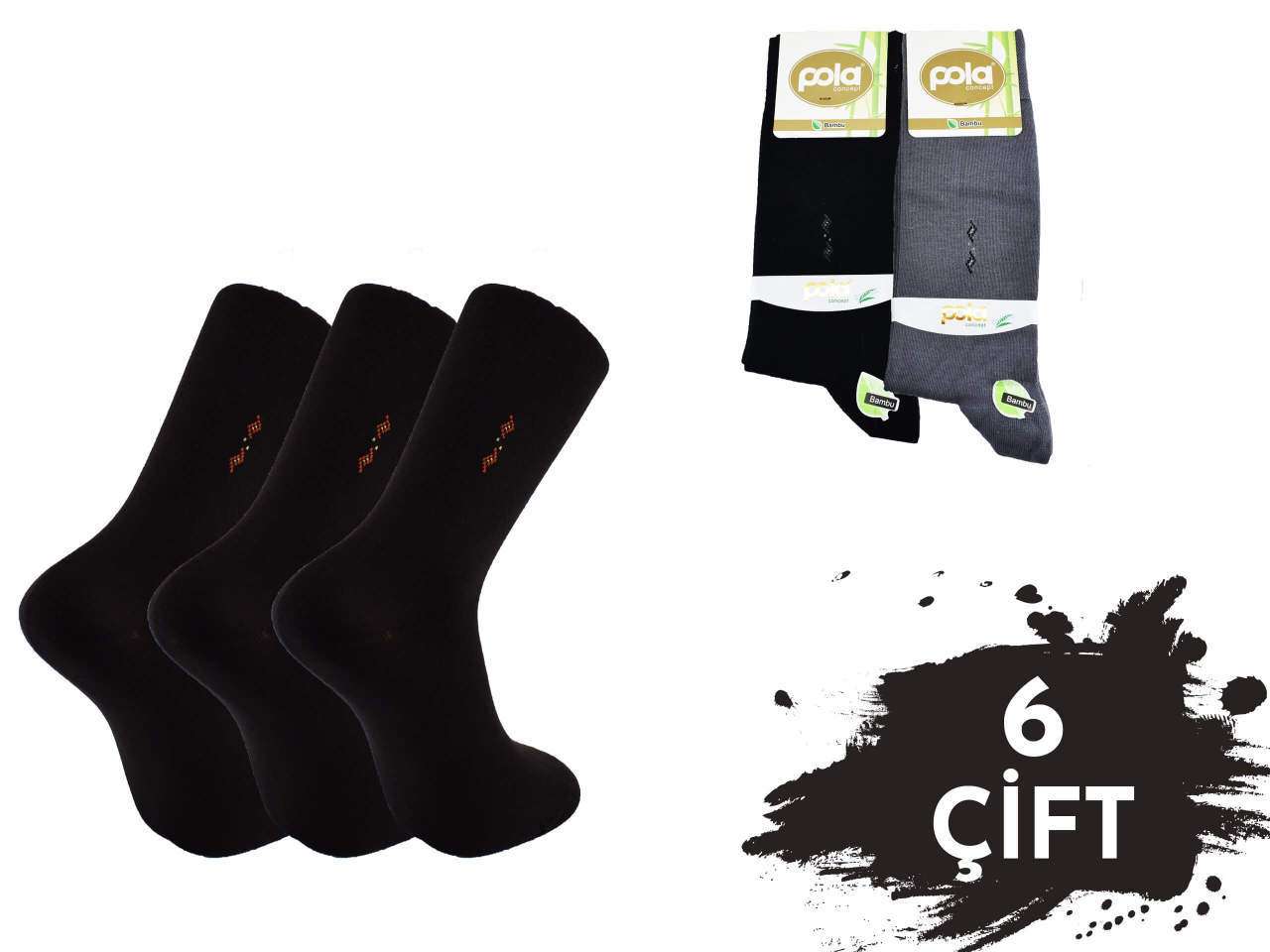 Pola 1253 Dört Mevsim Likralı Erkek Bambu Çorap 6'lı