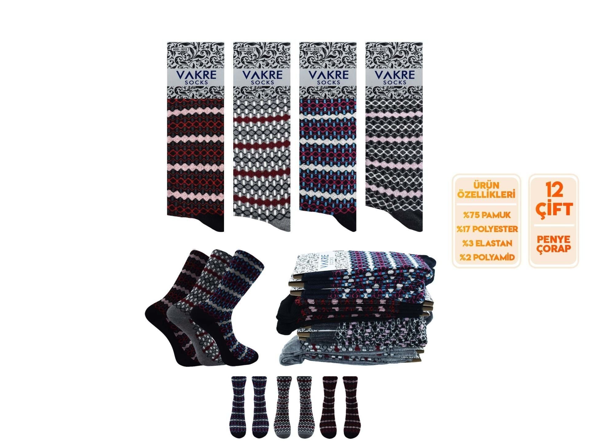 Vakre 9212-26 Bayan Penye Likralı Çorap 12'li
