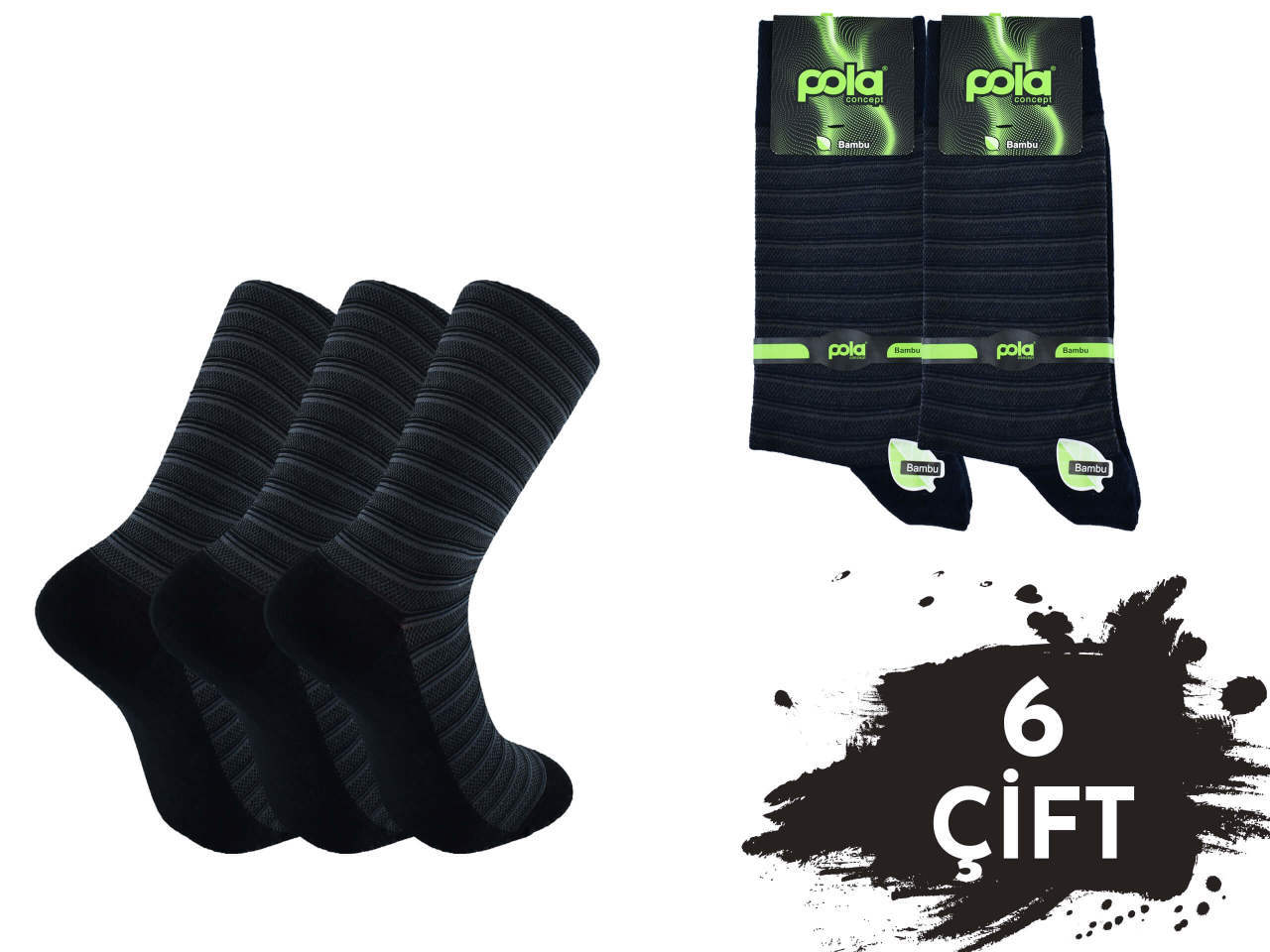 Pola 1257 Dört Mevsim Likralı Erkek Bambu Çorap 6'lı