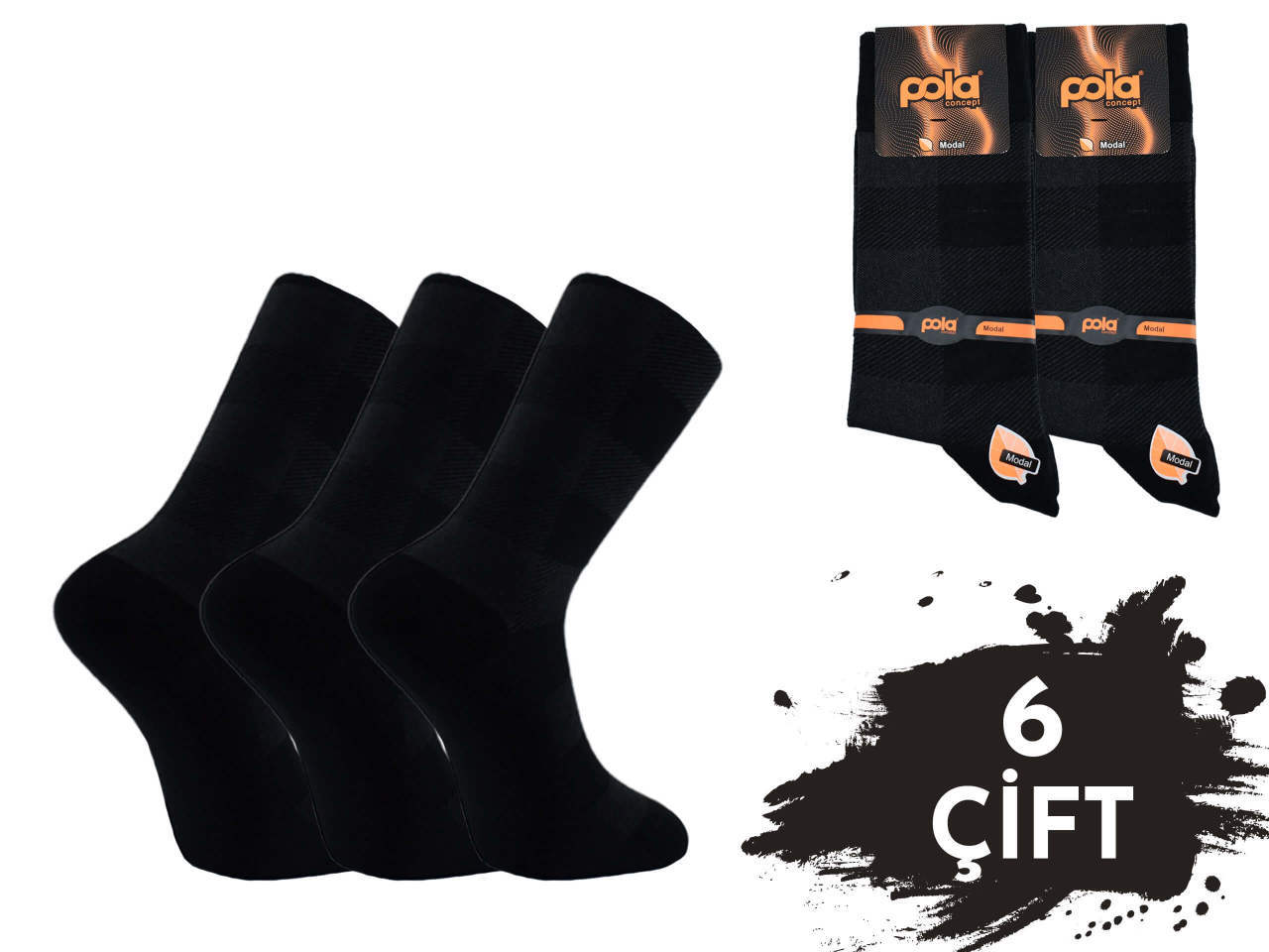 Pola 1244 Dört Mevsim Likralı Erkek Modal Çorap 6'lı