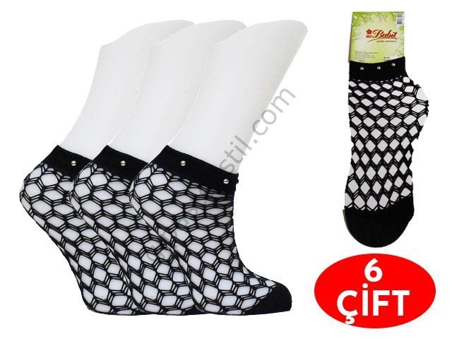 Babit Bayan Taşlı File Soket Çorap 6'lı