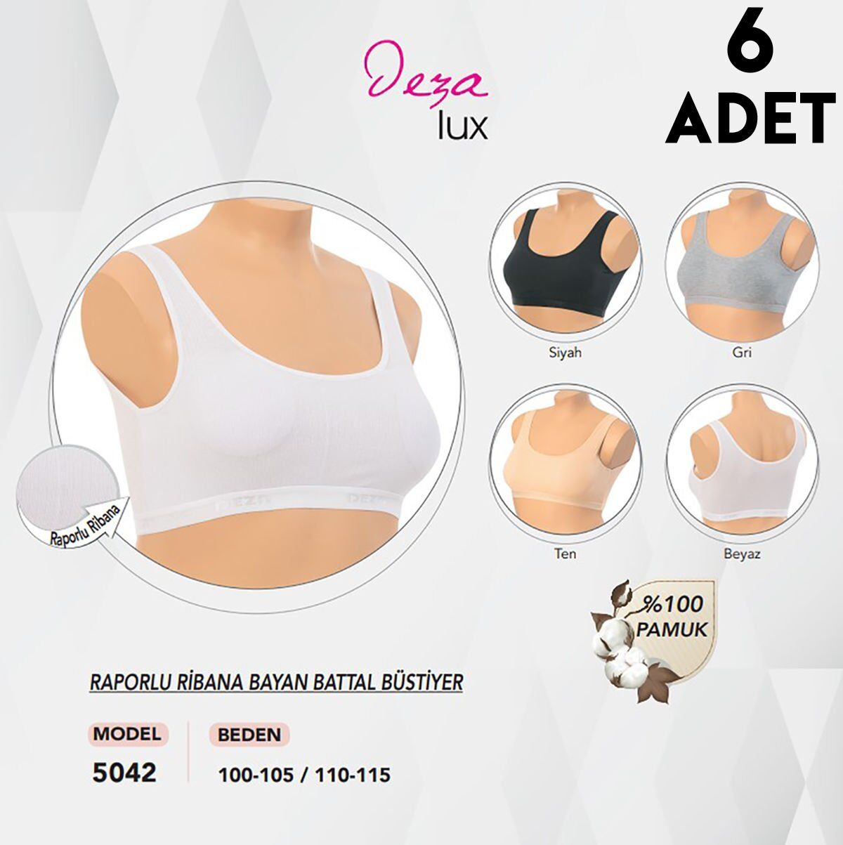 Dondeza 5042 Raporlu Kalın Askılı Pedli Battal Bayan Bustiyer 6'lı