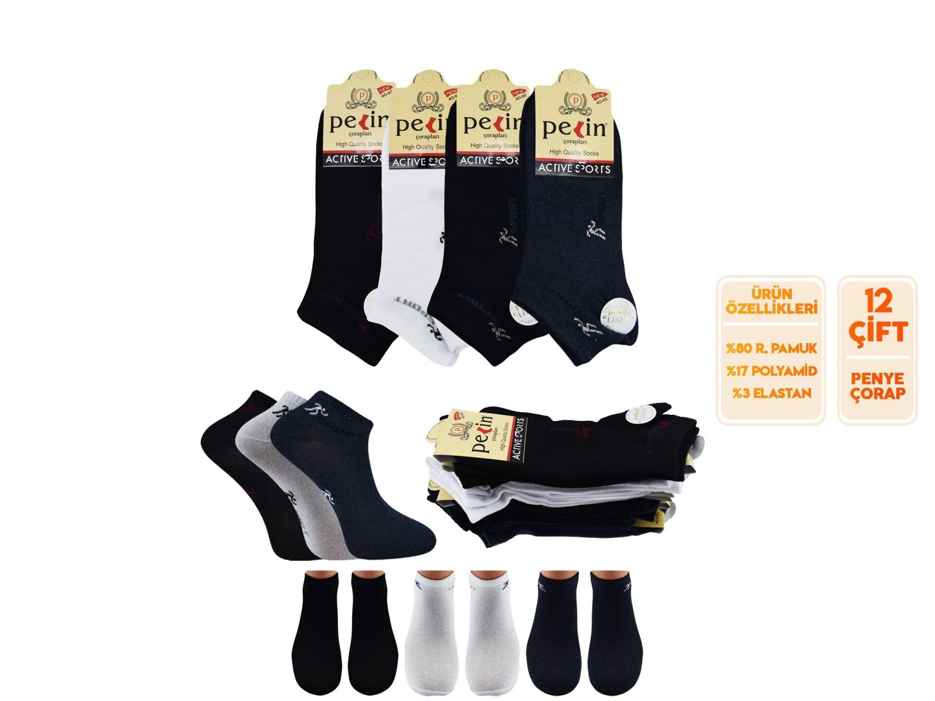 PELİN 13-2 Topuk Burun Takviyeli Parfümlü Erkek Patik Çorap 12'li