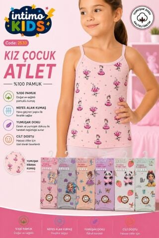 İntimo 2530 İp Askılı Desenli Kız Çocuk Atlet 6'lı