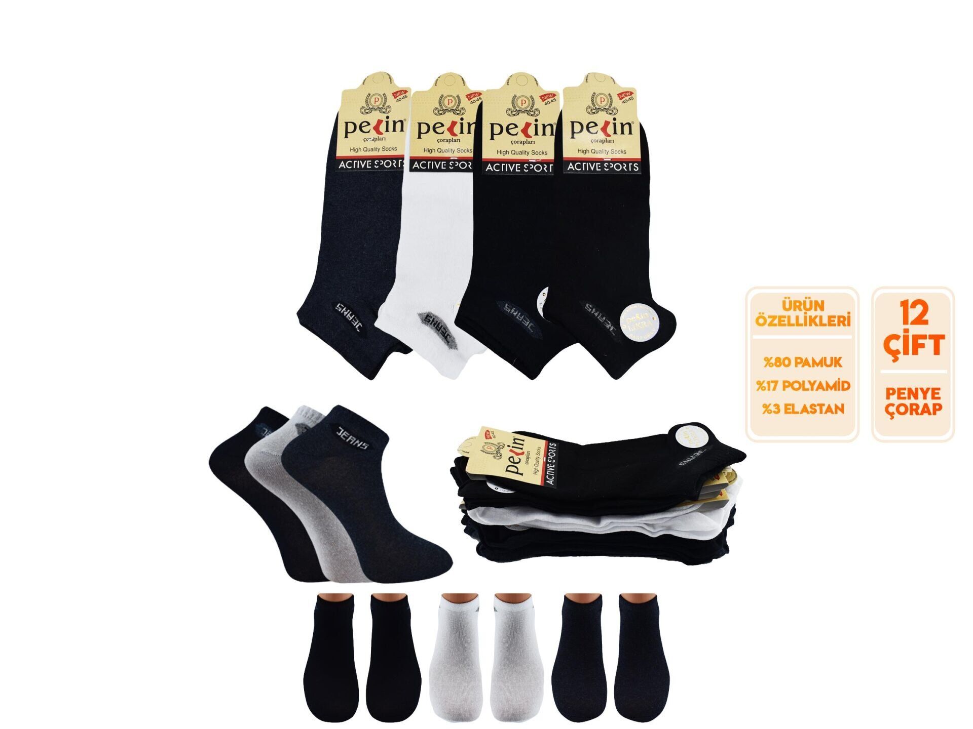 PELİN 13-3 Topuk Burun Takviyeli Parfümlü Erkek Patik Çorap 12'li