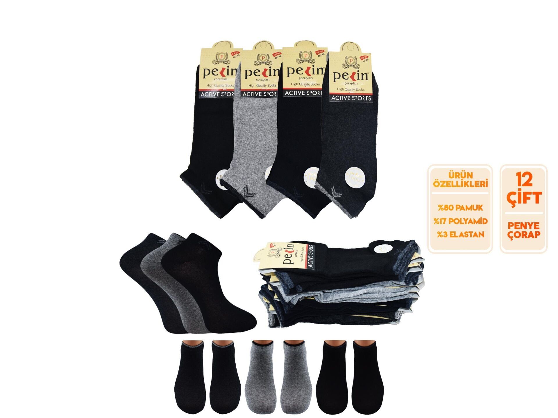 PELİN 13-1 Topuk Burun Takviyeli Parfümlü Erkek Patik Çorap 12'li