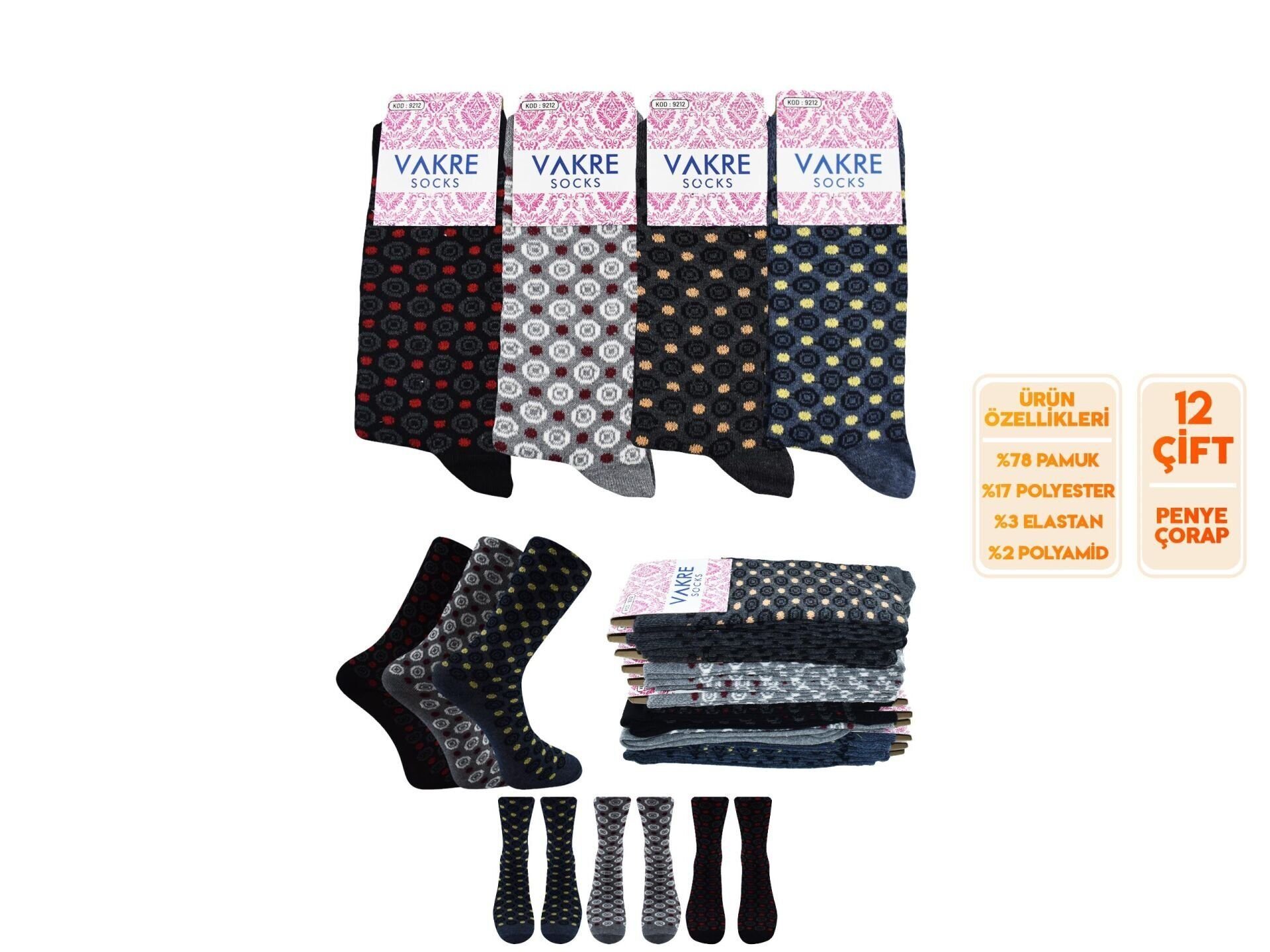 Vakre 9212-27 Bayan Penye Likralı Çorap 12'li