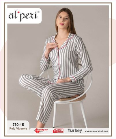 Alperi 790-15 Bayan Uzun Kol Pijama Takım 4'lü