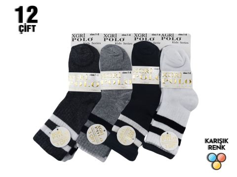 XGRİ POLO Yıkamalı Penye Erkek Çocuk Patik 12'li
