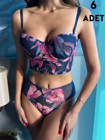 Cansoy 677 B Cup (75-80-85-90) Baskılı Balenli Destekli Korse Sütyen Takım 6'lı