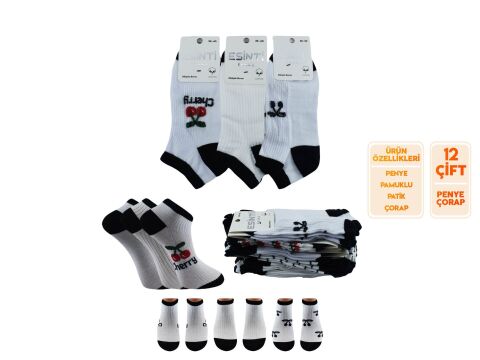 Esinti 30-23 Naturel Pamuk Dikişsiz Bayan Patik 12'li