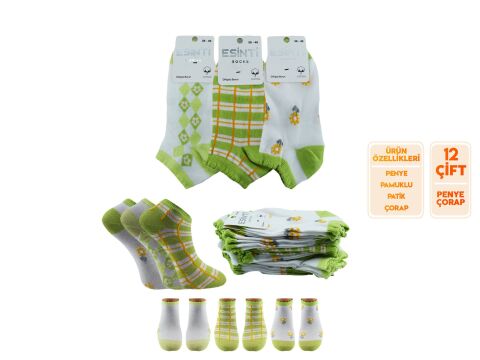 Esinti 30-28 Naturel Pamuk Dikişsiz Bayan Patik 12'li