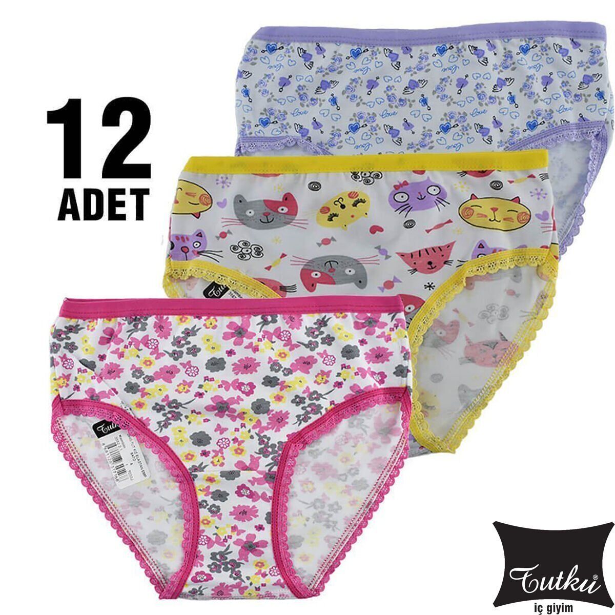 Tutku 0840 Elestan Empirme Kız Çocuk Slip Külot 12'li