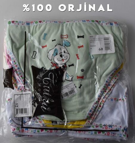 Tutku 0833 Elastan Arkası Baskılı Kız Çocuk Slip Külot 12'li