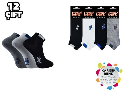 İbrahim Berk 11-44 Erkek Likralı Patik Çorap 12'li