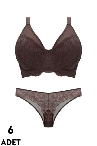 Cansoy 678 C Cup (85-90-95-100) Balenli Desteksiz Dantelli Sütyen Takım 6'lı