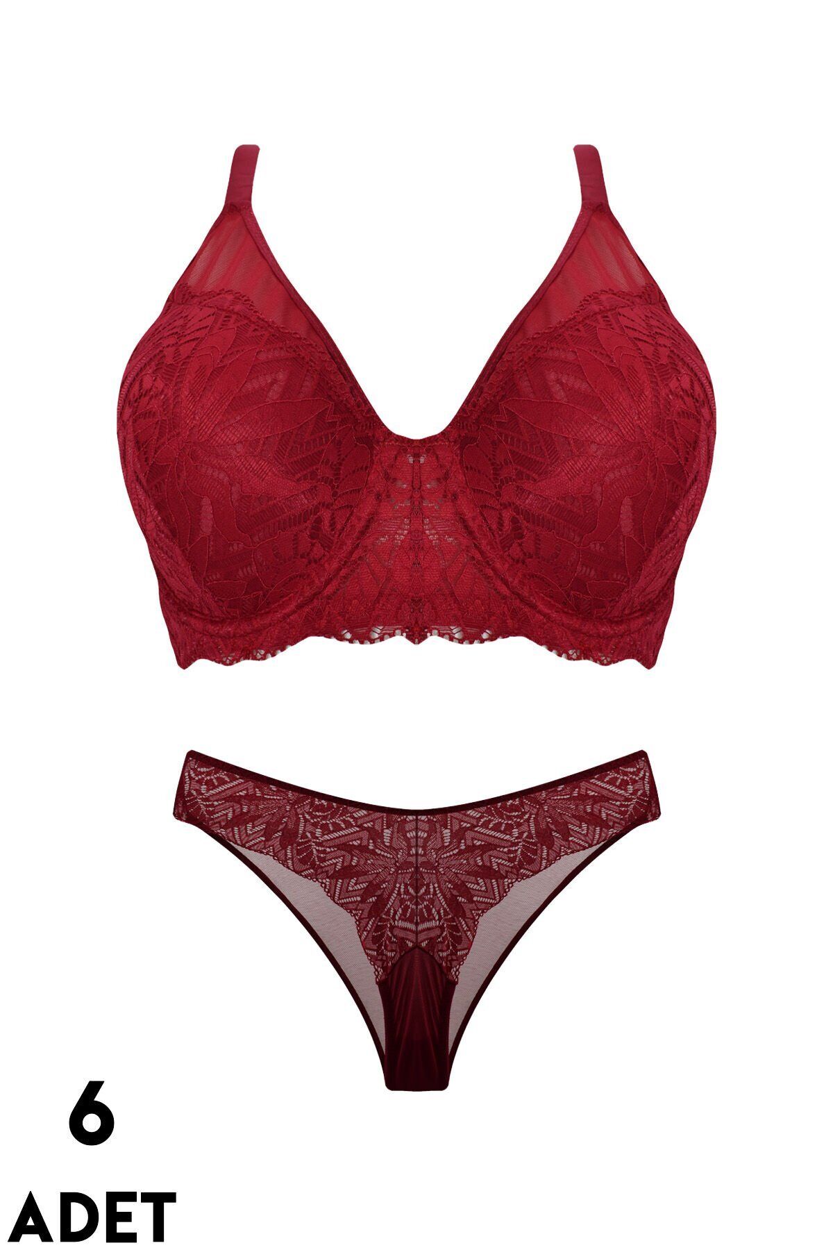 Cansoy 678 C Cup (85-90-95-100) Balenli Desteksiz Dantelli Sütyen Takım 6'lı