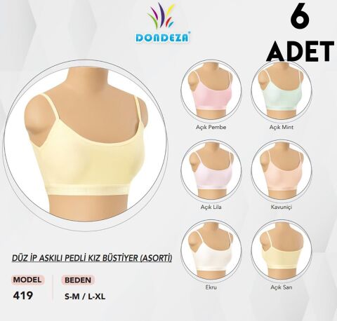 Dondeza 419 İp Askılı Pedli Kız Çocuk Bustiyer 6'lı