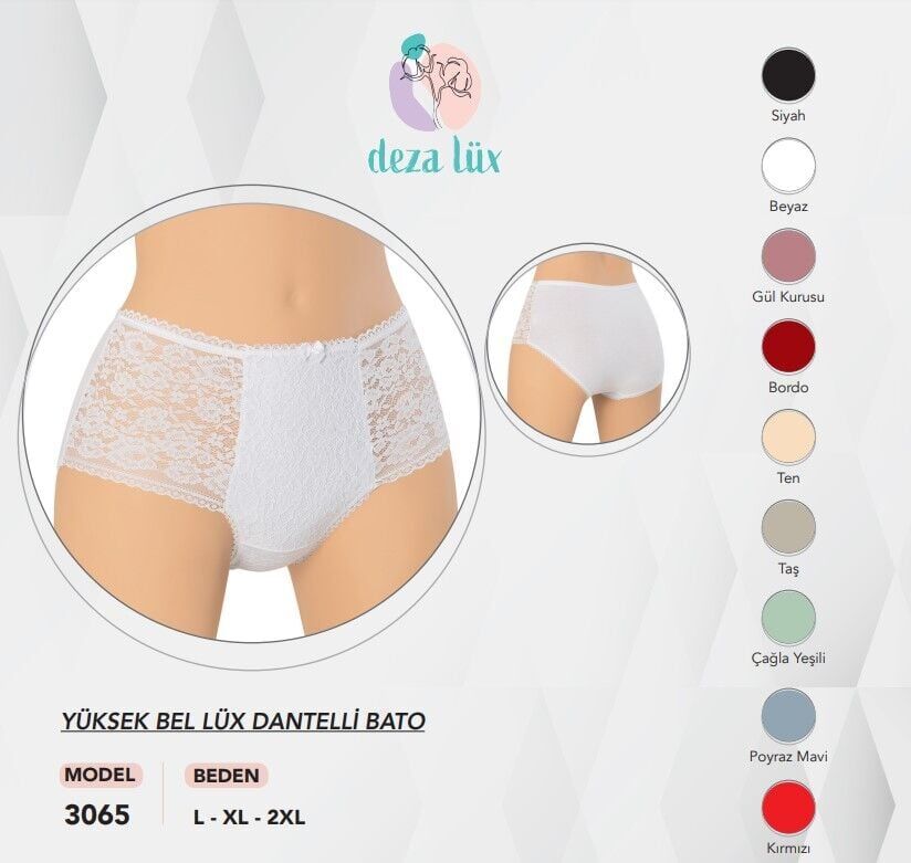 Dondeza 3065 (L-XL-XXL) Lüx Dantel Yüksek Bel Bayan Bato 12'li