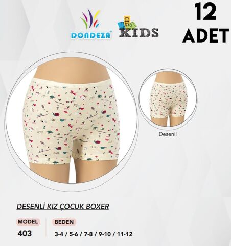Dondeza 403 Desenli Kız Çocuk Boxer 12'li