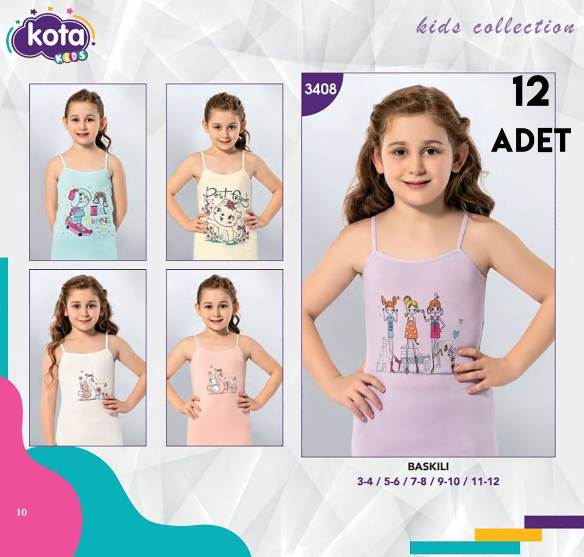 Kota 3408 Parça Baskılı Kız Çocuk Atlet 12'li