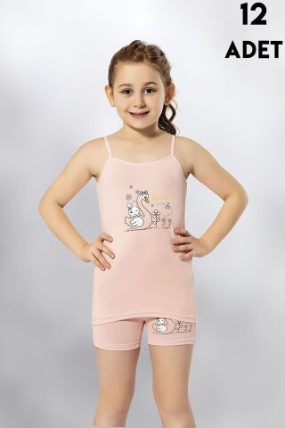 Kota 3408 Parça Baskılı Kız Çocuk Atlet 12'li