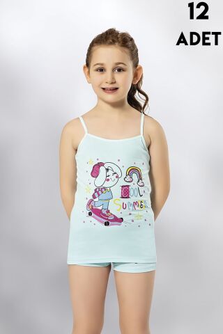 Kota 3408 Parça Baskılı Kız Çocuk Atlet 12'li