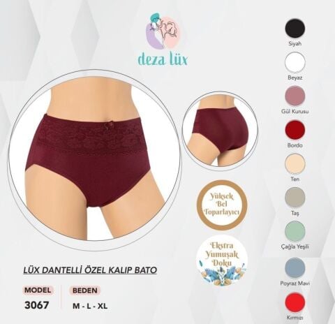 Dondeza 3067 (M-L-XL) Özel Kalıp Lüx Dantel Bayan Bato 12'li