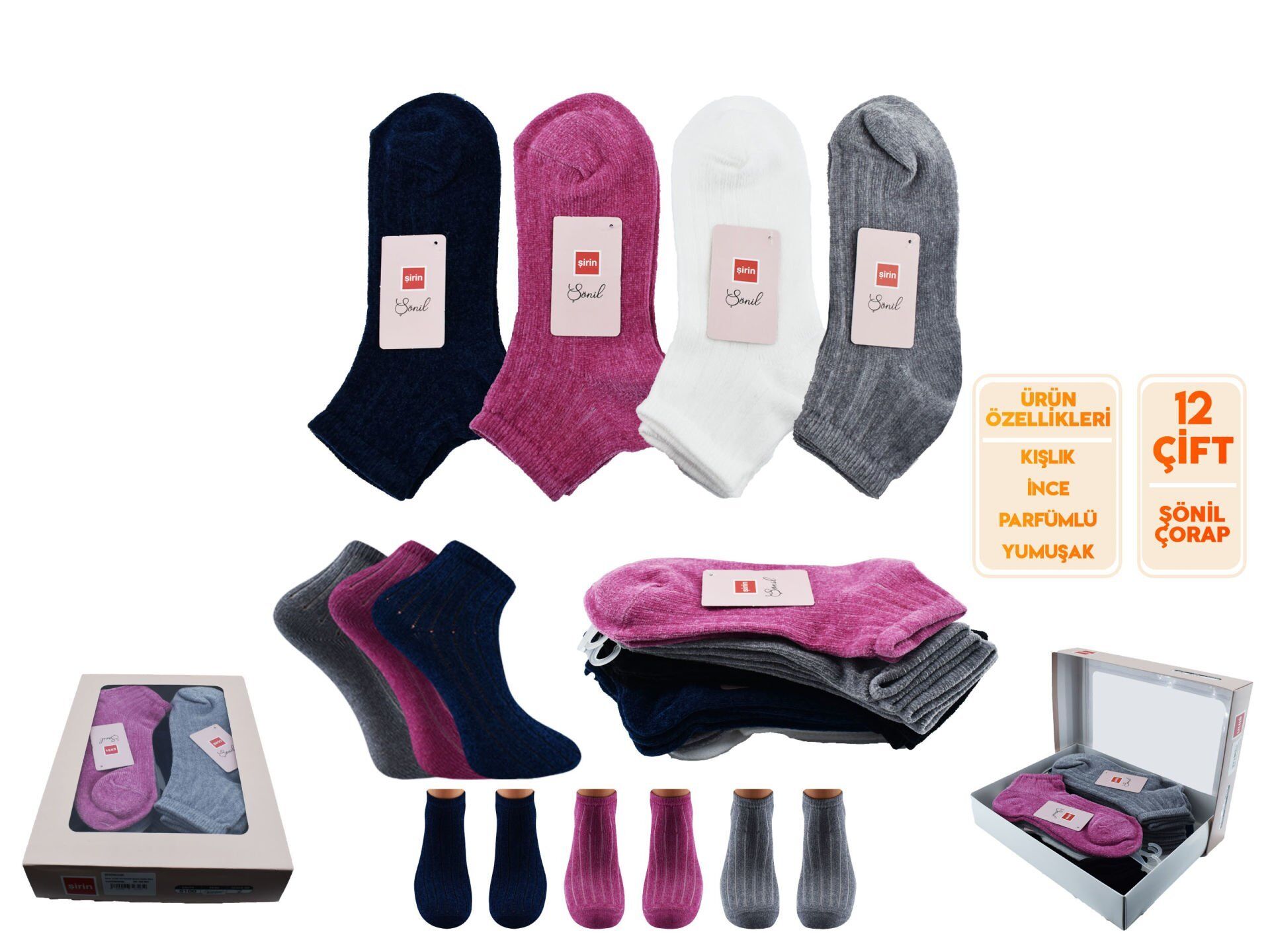 Şirin 5100 Parfümlü Şönil Kışlık Bayan Patik Çorap 12'li
