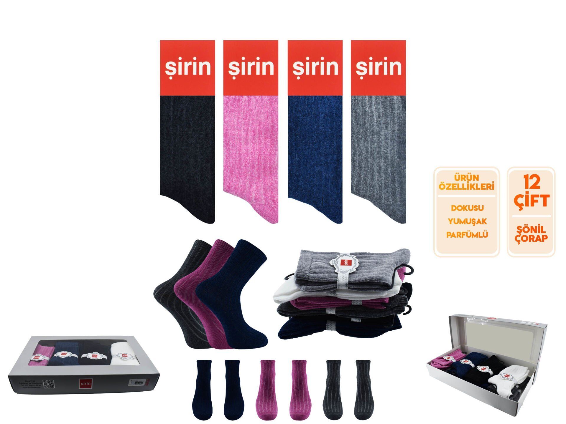 Şirin 5300 Parfümlü Şönil Kışlık Bayan Soket Çorap 12'li