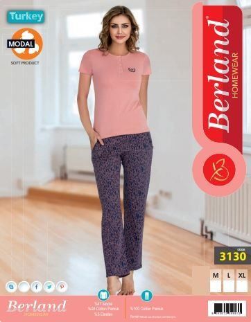 Berland 3130 Bayan Modal Kısa Kol Pijama Takımı