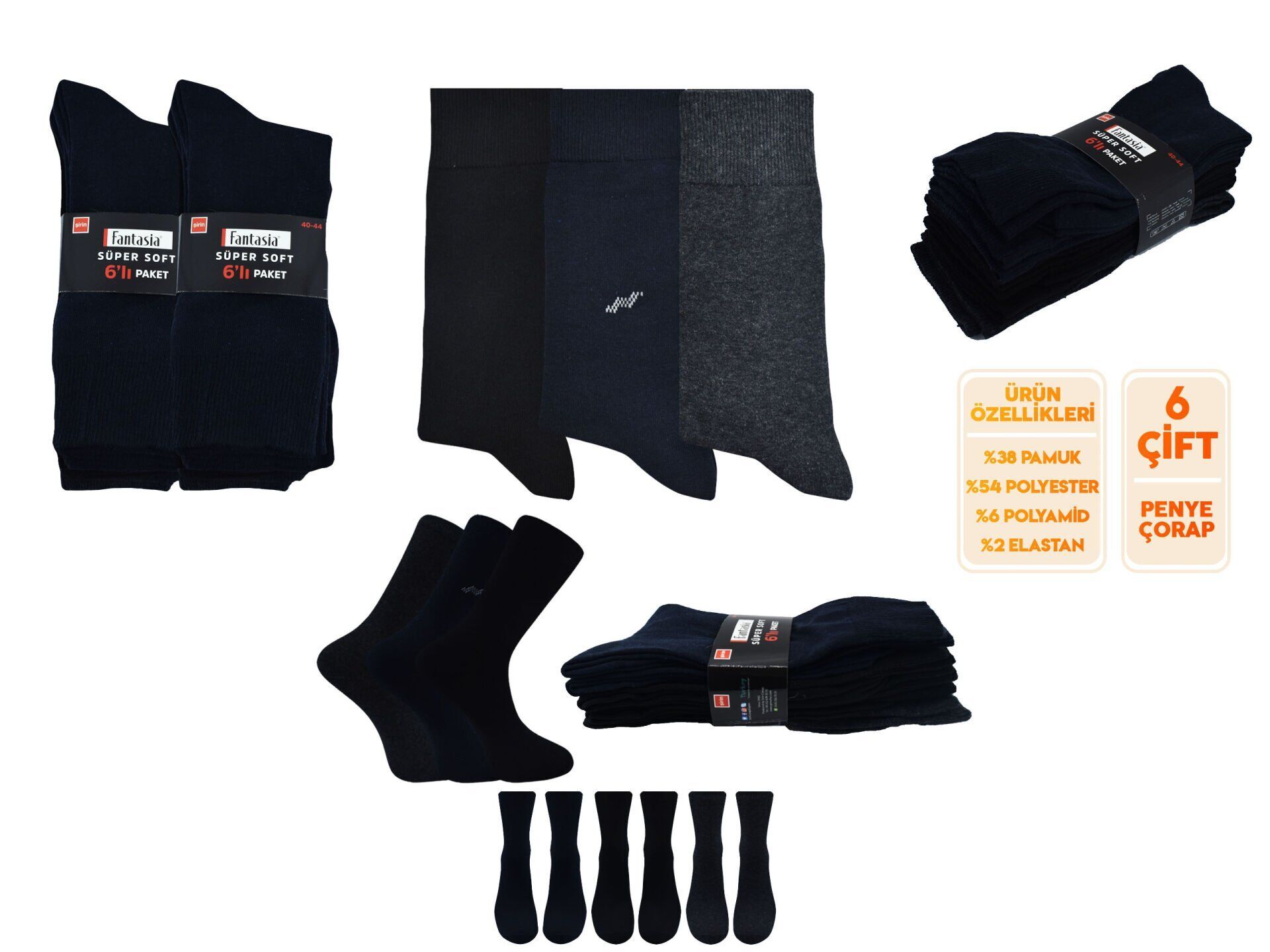 Şirin 0740 Ter Emici Süper Soft Erkek Penye Çorap 6'lı