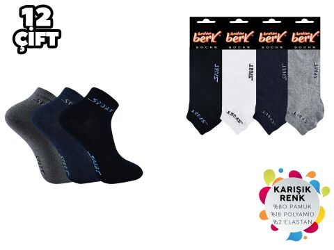 İbrahim Berk 11-45 Erkek Likralı Patik Çorap 12'li