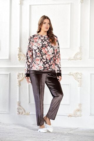 Flz 89-68 Bayan Uzun Kollu Pijama Takımı (2XL-3XL-4XL-5XL) 4'lü