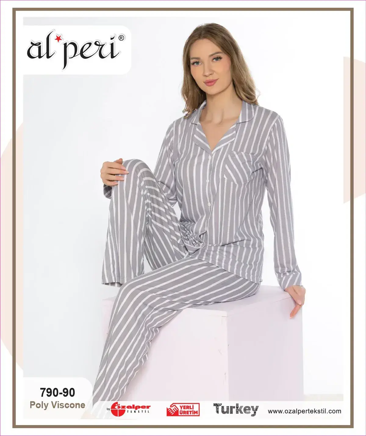 Alperi 790-90 (M-L-XL-XXL) Bayan Viskon Uzun Kollu Pijama Takım 4'lü
