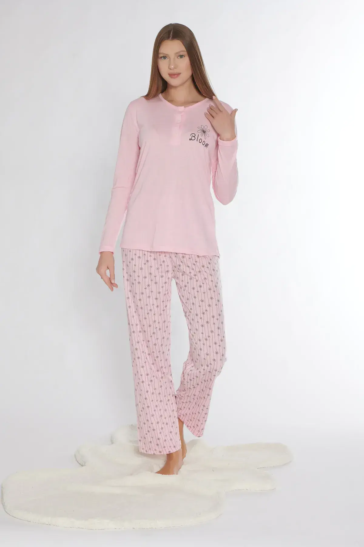 Alperi 790-76 (M-L-XL-XXL) Bayan Viskon Uzun Kollu Pijama Takım 4'lü