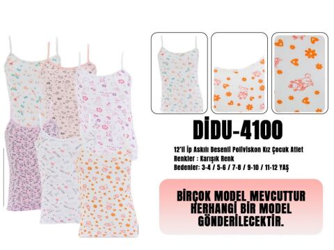 Menbox 4100 Desenli Kız Çocuk İp Askılı Atlet 12'li