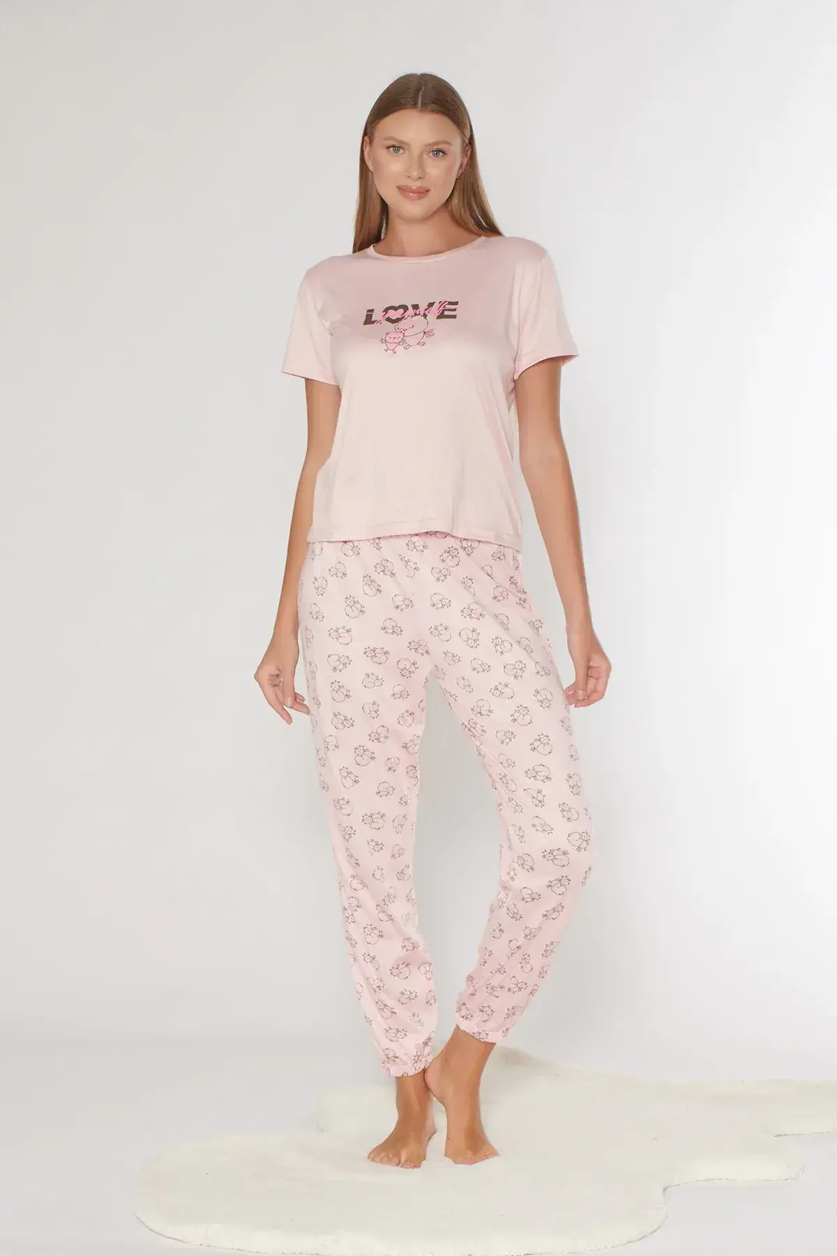 Alperi 780-308 (M-L-XL-XXL) Bayan Kısa Kollu Pijama Takım 4'lü
