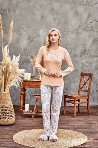 Flz 89-49 Bayan Uzun Kollu Pijama Takımı (S-M-L-XL) 4'lü