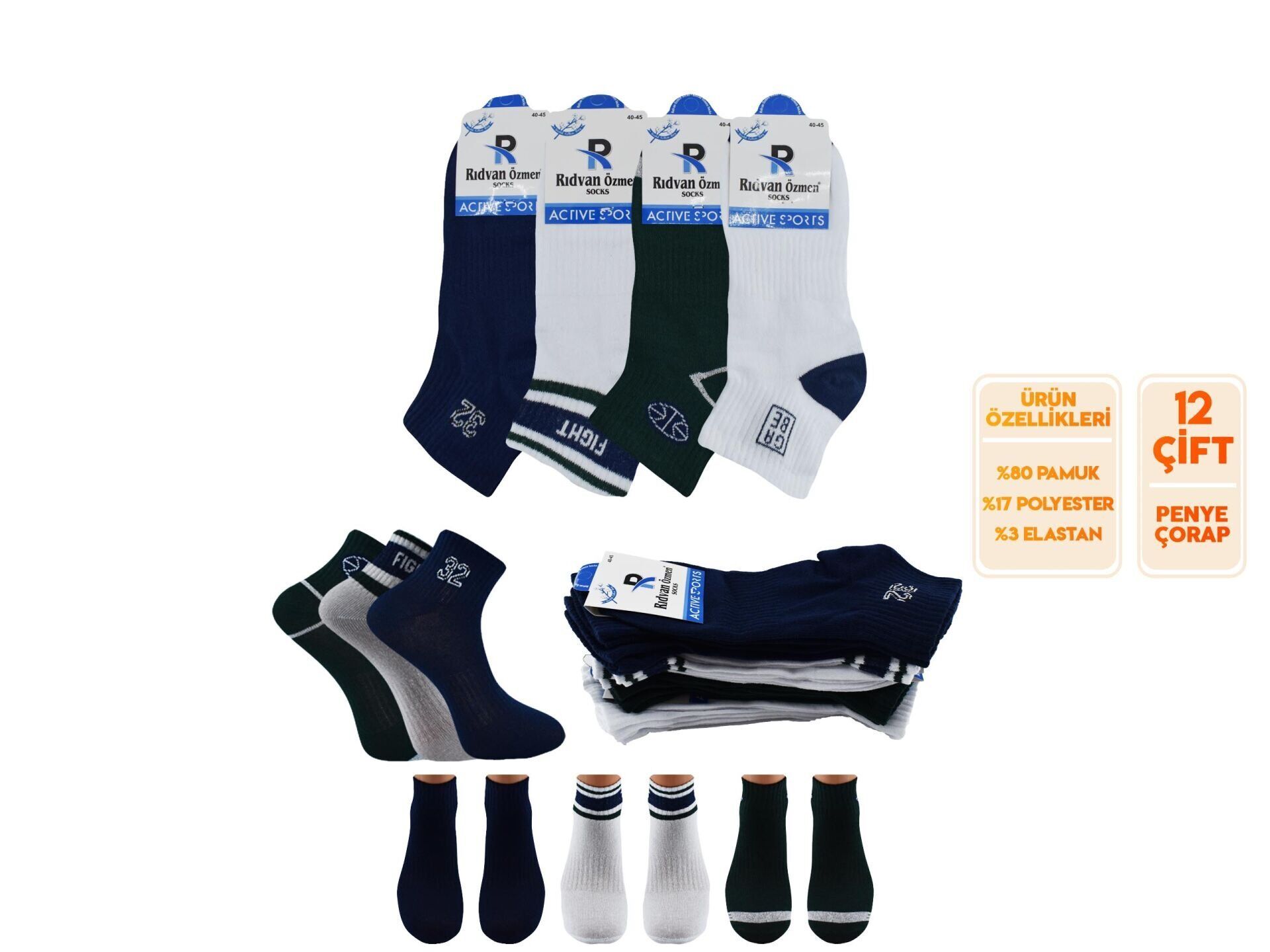 Rıdvan Özmen 5-6 Parfümlü Yıkamalı Erkek Patik Çorap 12'li