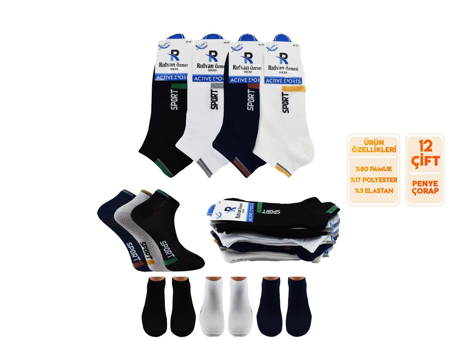 Rıdvan Özmen 5-9 Parfümlü Yıkamalı Erkek Patik Çorap 12'li