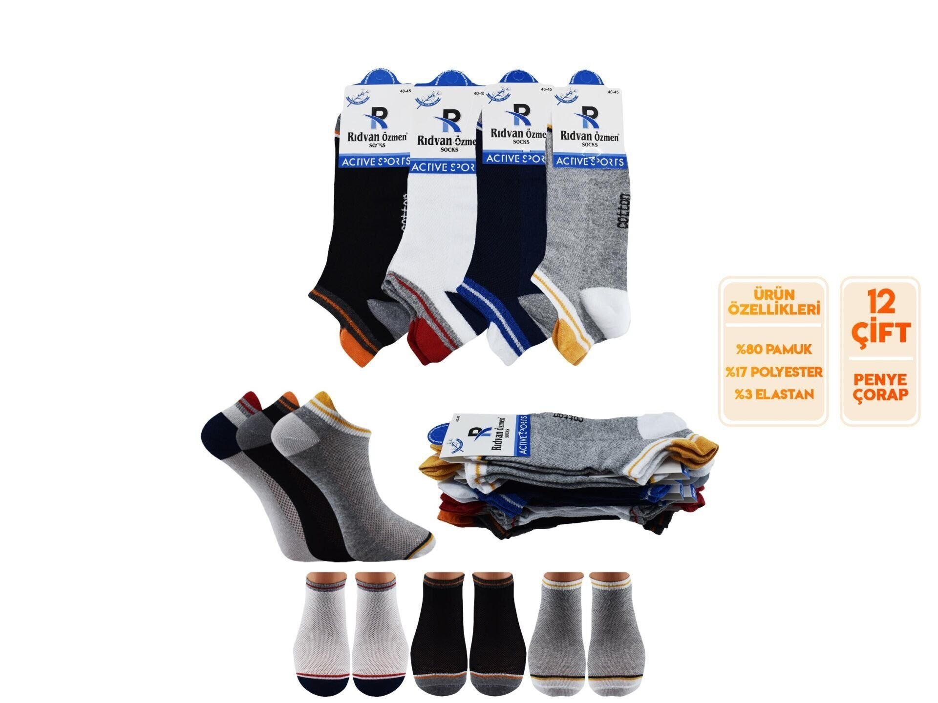 Rıdvan Özmen 5-10 Parfümlü Yıkamalı Erkek Patik Çorap 12'li