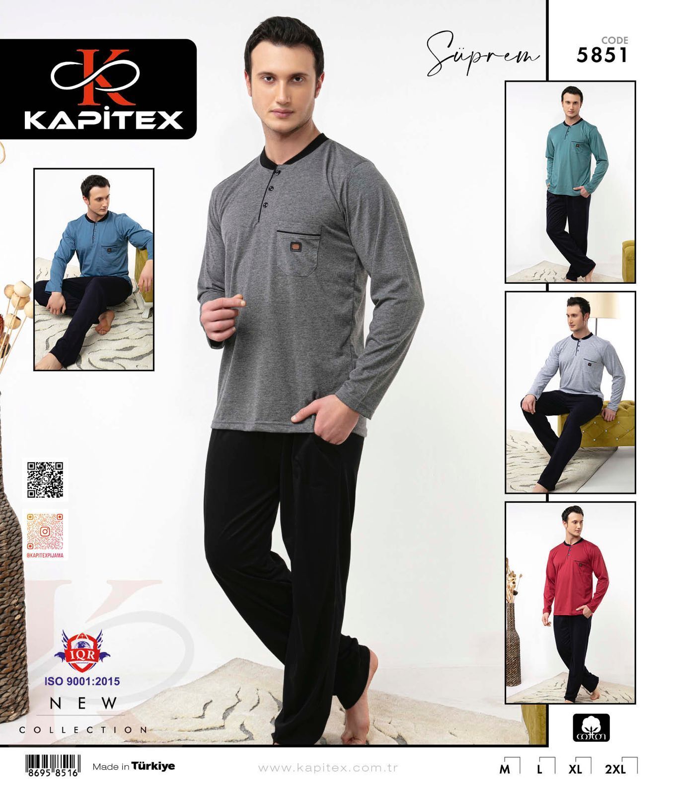 Kapitex 5851 Erkek Uzun Kol Pijama Takım 4'lü