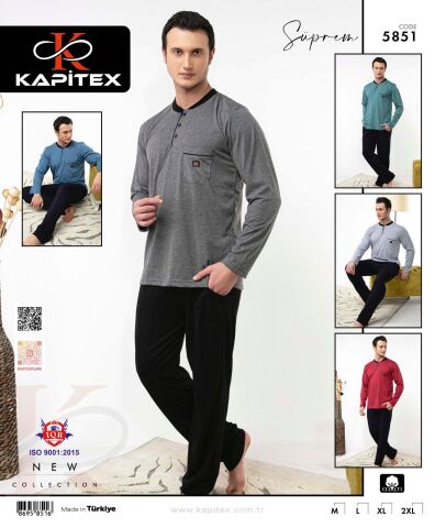 Kapitex 5851 Erkek Uzun Kol Pijama Takım 4'lü