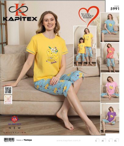 Kapitex 5991 Kısa Kol Kapri Bayan Pijama Takım 4'lü