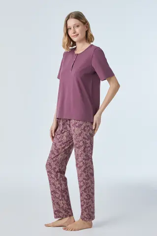 Pijadore 2106 (M-L-XL-XXL) Kısa Kollu Üç Düğmeli Bayan Pijama Takım 4'lü