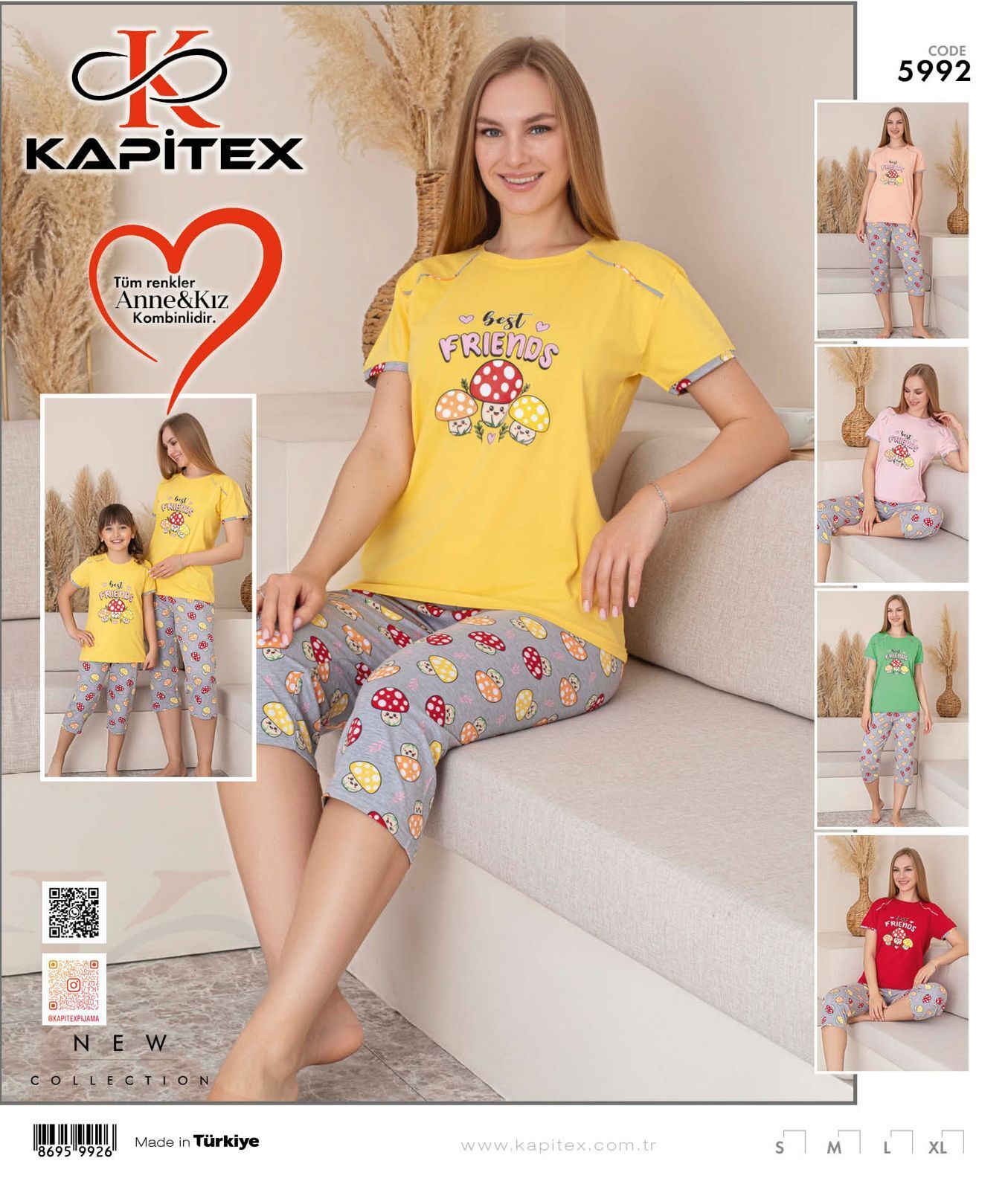 Kapitex 5992 Kısa Kol Kapri Bayan Pijama Takım 4'lü