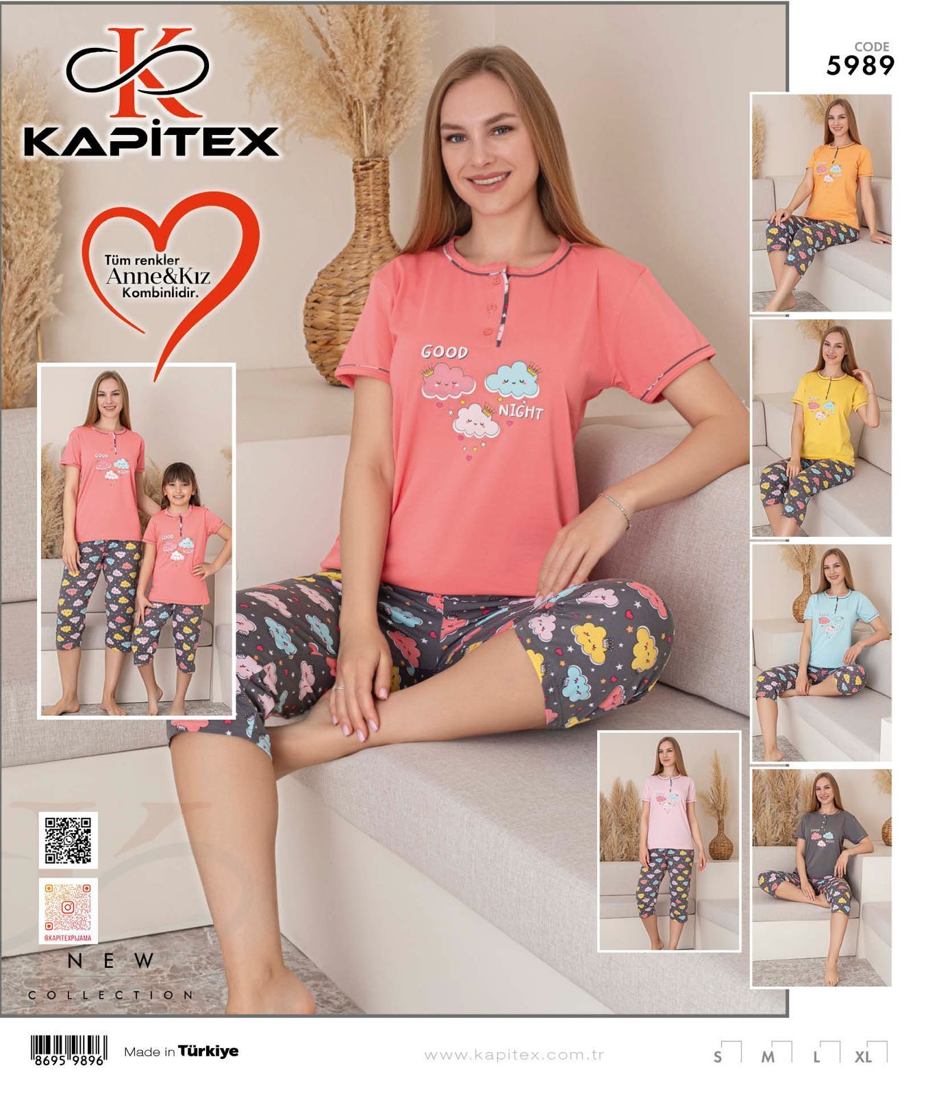 Kapitex 5989 Kısa Kol Kapri Bayan Pijama Takım 4'lü