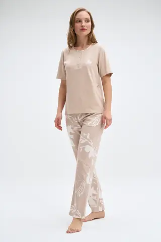 Pijadore 2087 (M-L-XL-XXL) Kısa Kollu Üç Düğmeli Bayan Pijama Takım 4'lü